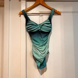 Sunseeker Womens Ombre Ruched One Piece Swimsuit Size 4 Resort Beachy Vacation